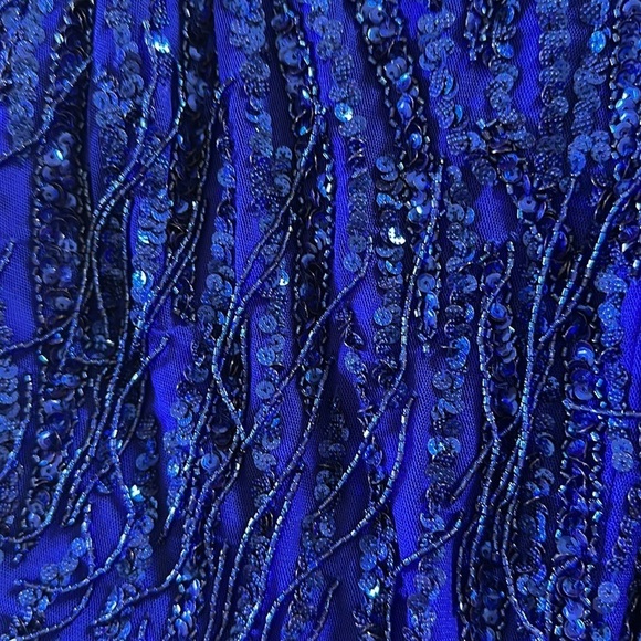 Amarra Cobalt Blue Beaded Dangles Spaghetti Strap Gown Women’s Size 2 Prom Dress - Picture 13 of 15